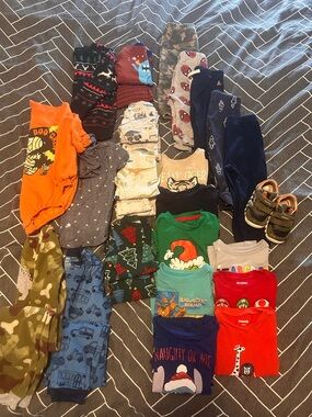 Toddler Mixed Holiday & Graphic Clothing Lot - Greens, Reds, Blue, Orange